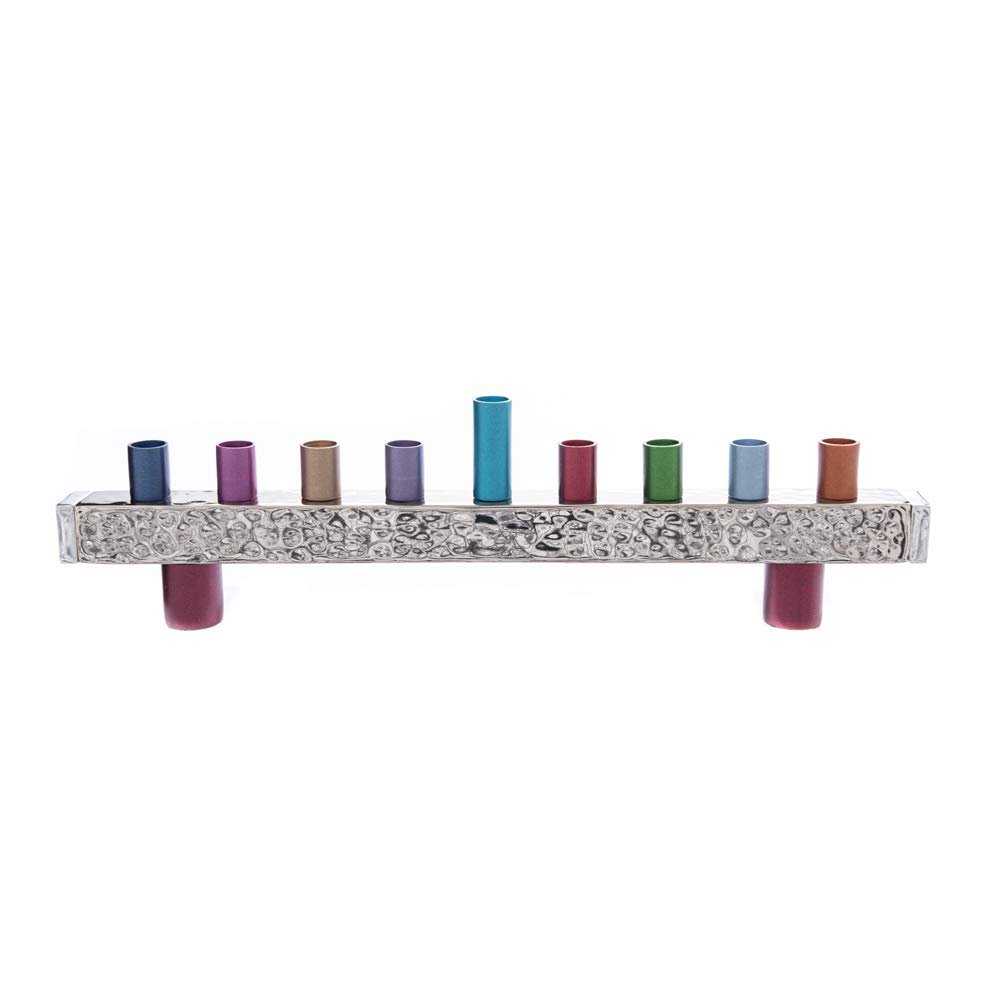 Yair Emanuel Anodized and Hammered Strip Menorah - Multicolor