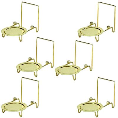 HOHIYA 6 Piece Cup and Saucer Display Stan Decorative Teacup and Coffee Mug Rack Organizer Gold Finish Compact Tabletop Display for China Tea Cups Plates and Dishware