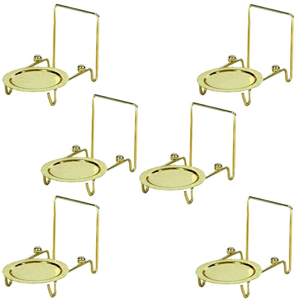 HOHIYA 6 Piece Cup and Saucer Display Stan Decorative Teacup and Coffee Mug Rack Organizer Gold Finish Compact Tabletop Display for China Tea Cups Plates and Dishware