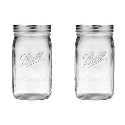 Ball Quart (32oz) Jar with Silver Lid, Wide Mouth, Set of 2