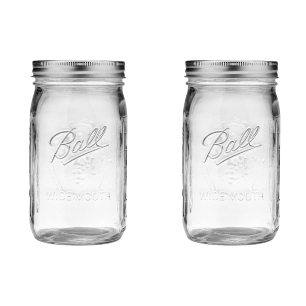 Ball Quart (32oz) Jar with Silver Lid, Wide Mouth, Set of 2