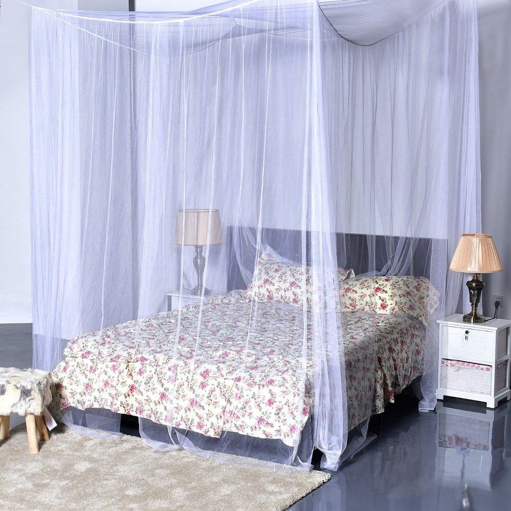Goplus Mosquito Net, 4 Corner Post Bed Canopy, Quick and Easy Installation for King Size Beds Large Queen Size Bed Curtain (White)