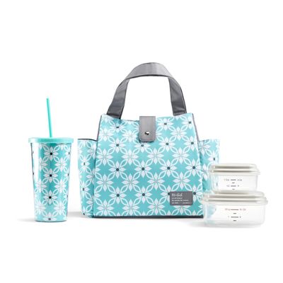Fit & Fresh Lunch Bag For Women, Insulated Womens Lunch Bag For Work, Leakproof & Stain-Resistant Large Lunch Box For Women With Containers and Matching Tumbler, Snap Closure Westport Bag Aqua