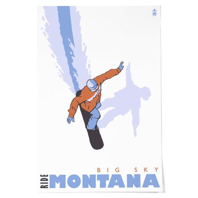 Lantern Press 24x36 Inch Giclee Art Print Wall Decor, Big Sky, Montana, Snowboard Stylized