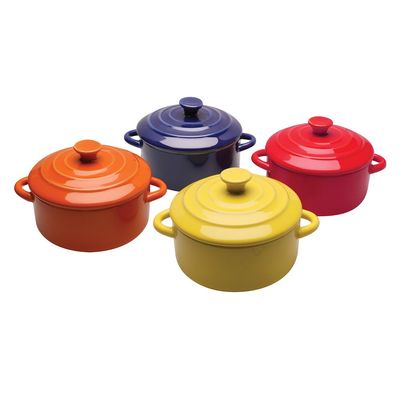 BW Brands Colorful Stoneware Mini Casserole Pots With Lids - Set of 4,Assorted
