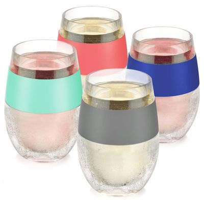 Host Wine Freeze Cooling Cups, Plastic Wine Glasses for Red and White Wines, Double Wall Insulated Freezable Drink Chilling Tumbler, Champagne Gifts for Women, 8.5 oz, Set of 4, Assorted Colors