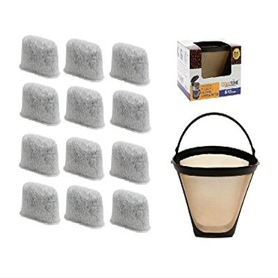 GOLDTONE 8-12 Cup Coffee Filter & Set of 12 Charcoal Water Filters fits Cuisinart Coffee Maker and Brewers. Replaces your CUISINART #4 Cone Reusable Coffee Filter & CUISINART Water Filter