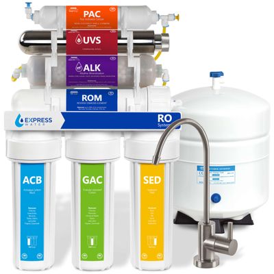 Express Water Reverse Osmosis Alkaline Ultraviolet Water Filtration System  100 GPD (Modern Brushed Nickel Faucet)