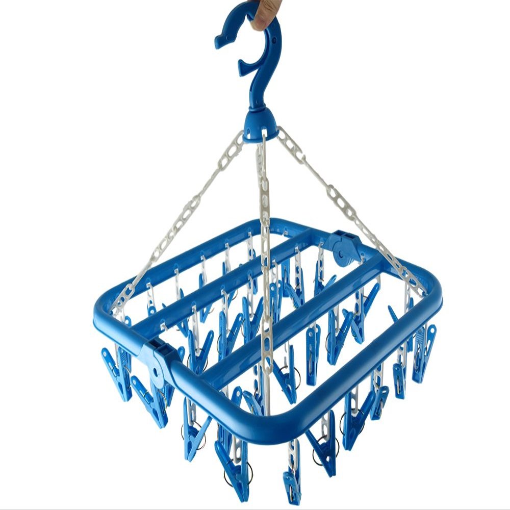 Groupcow Clip and Drip Hanger Clothes Hanger Drying Rack 32 Clips (Blue)