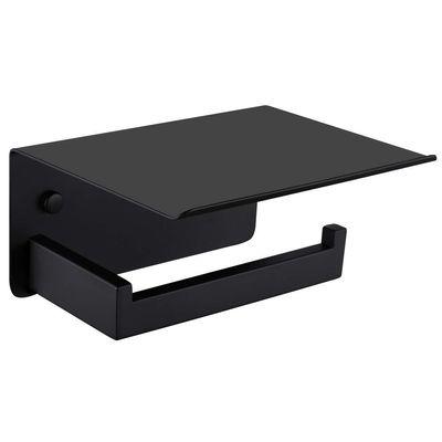 APLusee Toilet Paper Holder with Shelf Matte Black, 304 Stainless Steel Tissue Holder, Wall Mounted