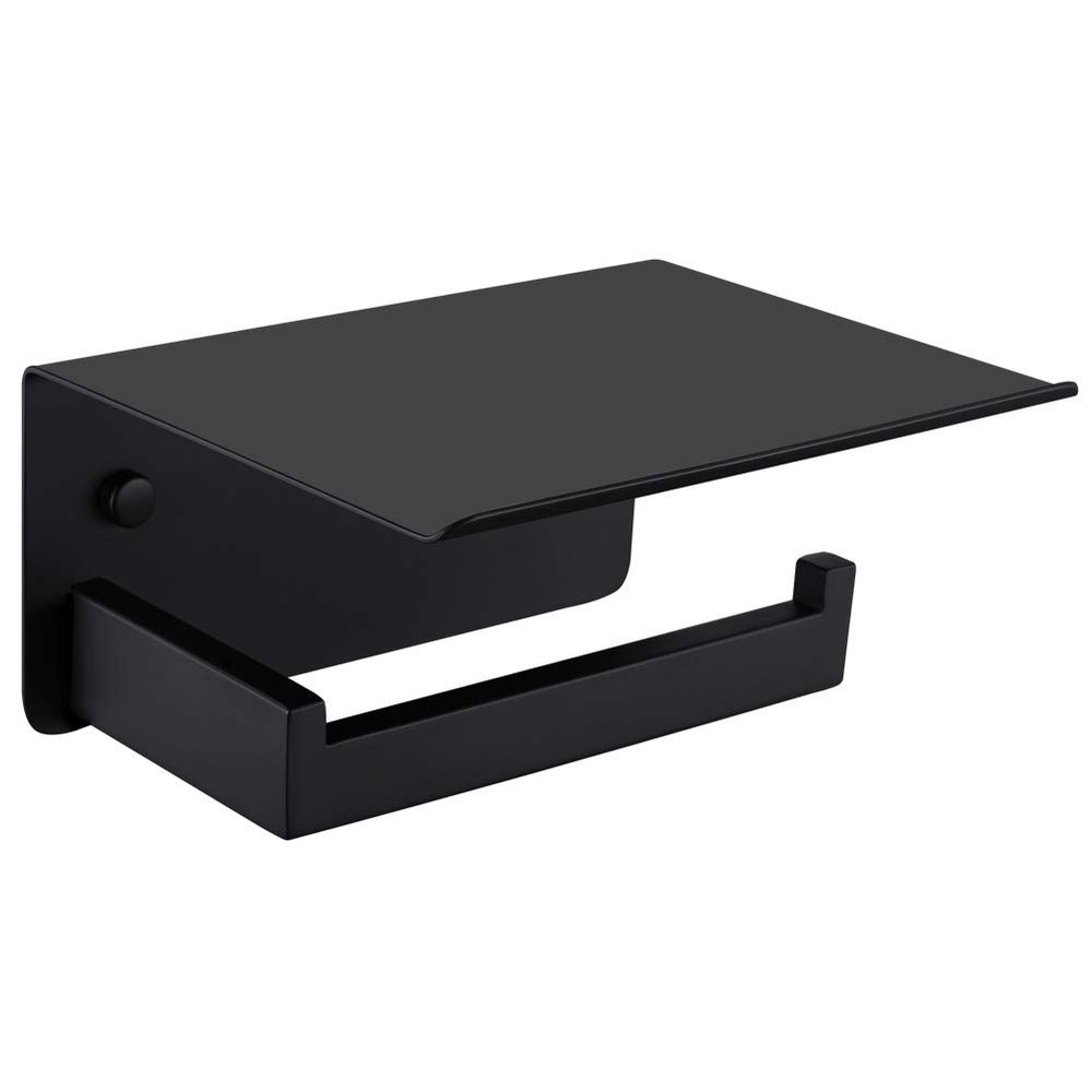 APLusee Toilet Paper Holder with Shelf Matte Black, 304 Stainless Steel Tissue Holder, Wall Mounted