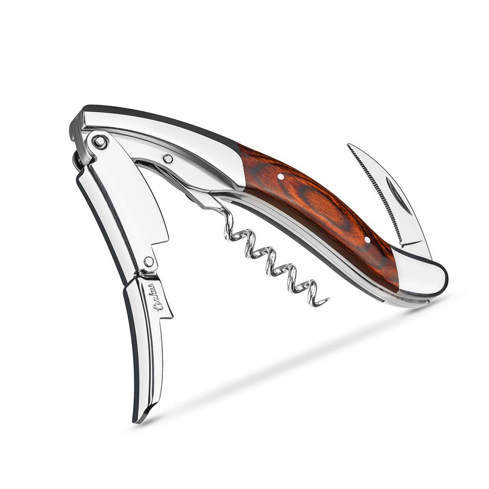 CORKAS Extravagant Professional Wine Key for Executive Waiter, Heavy Double Hinged Fulcrum Corkscrew Wine Opener with Premium Rosewood Handle and Foil Cutter, Great Birthday Gift for Sommelier, Waiter