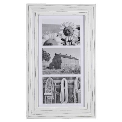 Malden International Designs Whitman White Wash Matted 3 Opening Collage Wood Picture Frame, 5 by 7-Inch