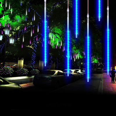 KIWITATA Super Bright SMD2835 LED Meteor Shower Lights, 50cm 8 Tubes 384leds Falling Rain Decoration Lights for Holiday Party Wedding Porch Yard Patio Party Decoration Blue
