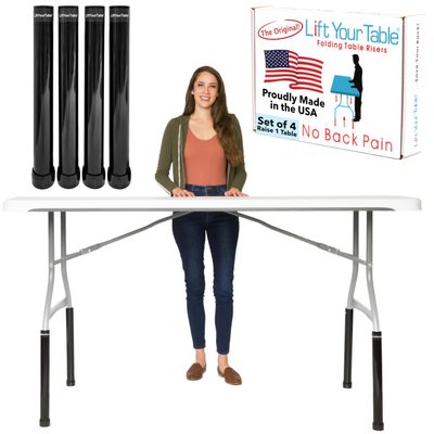 Lift Your Table Folding Table Risers - Bar Height (Movable Foot) - Made in The USA, Heavy Duty, Sturdy, Portable, Easy-to-Use Extensions Raise Bent Leg Folding Tables (Set of 4)