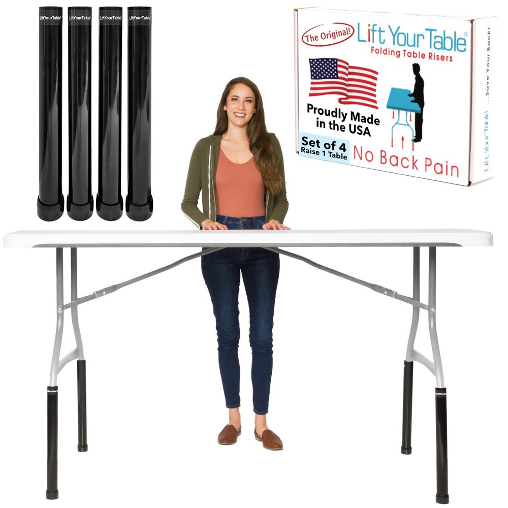 Lift Your Table Folding Table Risers - Bar Height (Movable Foot) - Made in The USA, Heavy Duty, Sturdy, Portable, Easy-to-Use Extensions Raise Bent Leg Folding Tables (Set of 4)