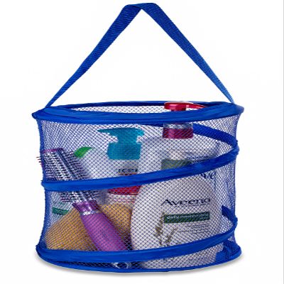 Handy Laundry Foldable Shower Caddy - Collapsible, Portable, Drainage Hole, Carry Handle, Large Compartments. Great Organizer for Camp, Travel, Gym, and Dorm (Blue)
