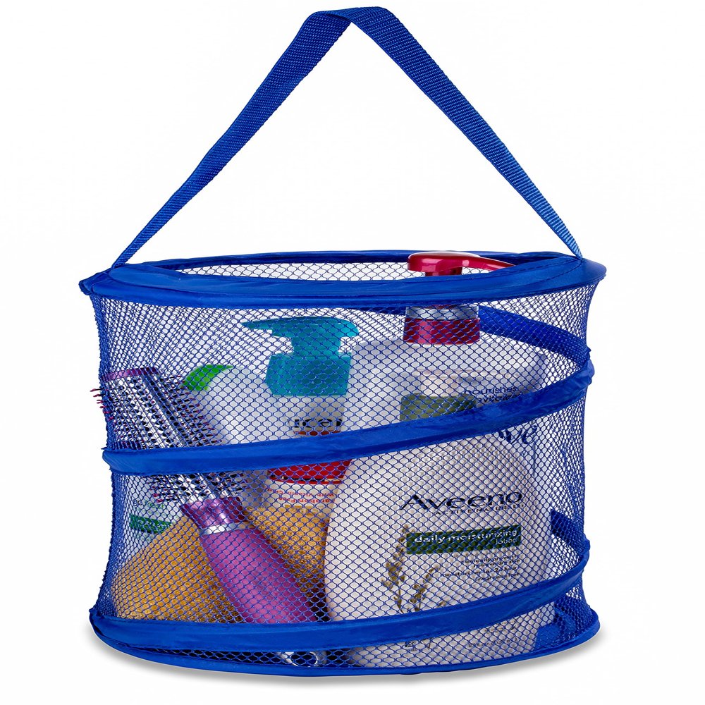 Handy Laundry Foldable Shower Caddy - Collapsible, Portable, Drainage Hole, Carry Handle, Large Compartments. Great Organizer for Camp, Travel, Gym, and Dorm (Blue)