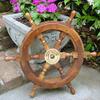 24" Teak Wood Ships Steering Wheel with Brass Center view 1