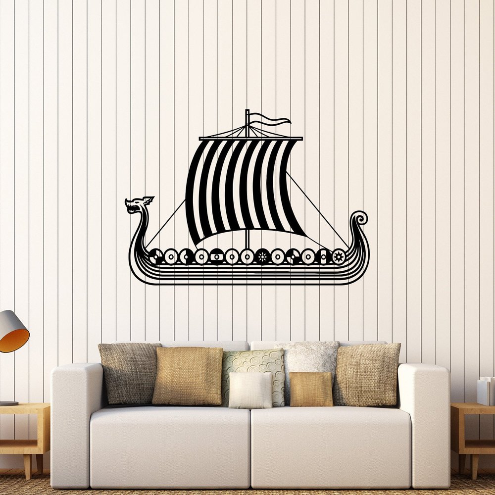 Vinyl Wall Decal Viking Ship Nautical Kids Room Stickers Mural (436ig) Black