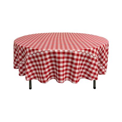 LA Linen Poly Checkered Round Tablecloth, 90-Inch, Red/White