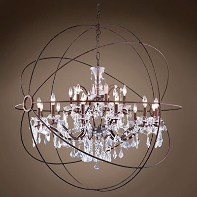 Licorne Foucault'S Orb Design 18 Lt 43.5" Rustic Iron Pendant with Clear European Crystal