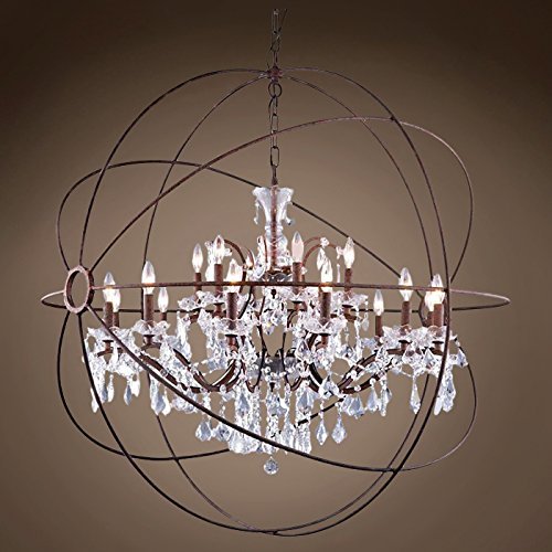 Licorne Foucault'S Orb Design 18 Lt 43.5" Rustic Iron Pendant with Clear European Crystal