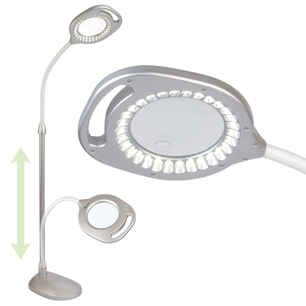 OttLite 43828C 2-in-1 LED Mag Floor and Table Lamps, 4.69" x 15.38" x 17.38", Silver
