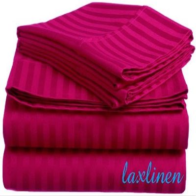 LaxLinen 600-Thread-Count Egyptian Cotton Sateen 6 PCs Bed Sheet Set (+10 Inch) Pocket Depth Full/Double Bed, Hot Pink Stripe