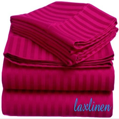 LaxLinen 600-Thread-Count Egyptian Cotton Sateen 6 PCs Bed Sheet Set (+10 Inch) Pocket Depth Full/Double Bed, Hot Pink Stripe