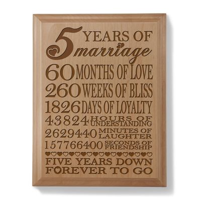 KATE POSH - 5th Anniversary Engraved Natural Wood Plaque, 5th Wedding for Her, for Him, for Couple, 5 Years of Marriage, 5 Years Together as Husband & Wife