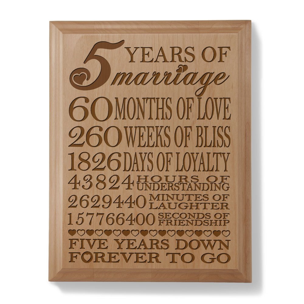 KATE POSH - 5th Anniversary Engraved Natural Wood Plaque, 5th Wedding for Her, for Him, for Couple, 5 Years of Marriage, 5 Years Together as Husband & Wife
