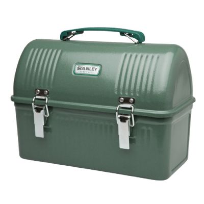 STANLEY Classic Lunch Box 10 qt | Vintage Metal Lunchbox | Durable Meal Container with Handle and Latch | Stores Food, Drinks, Thermos, Water Bottle | Hammertone Green