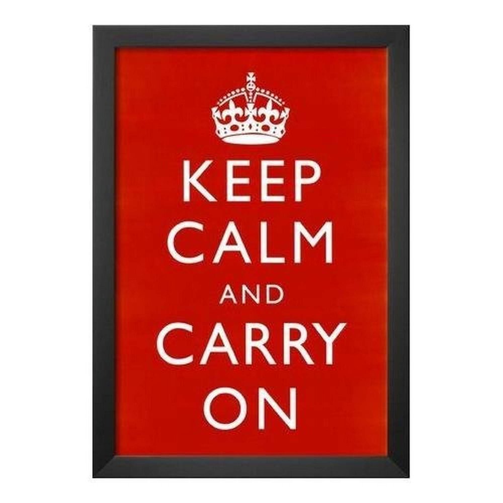 Framed Keep Calm and Carry On (Motivational, Red) 18x12 Art Poster Print Wall Decor - World War 2 British Slogan