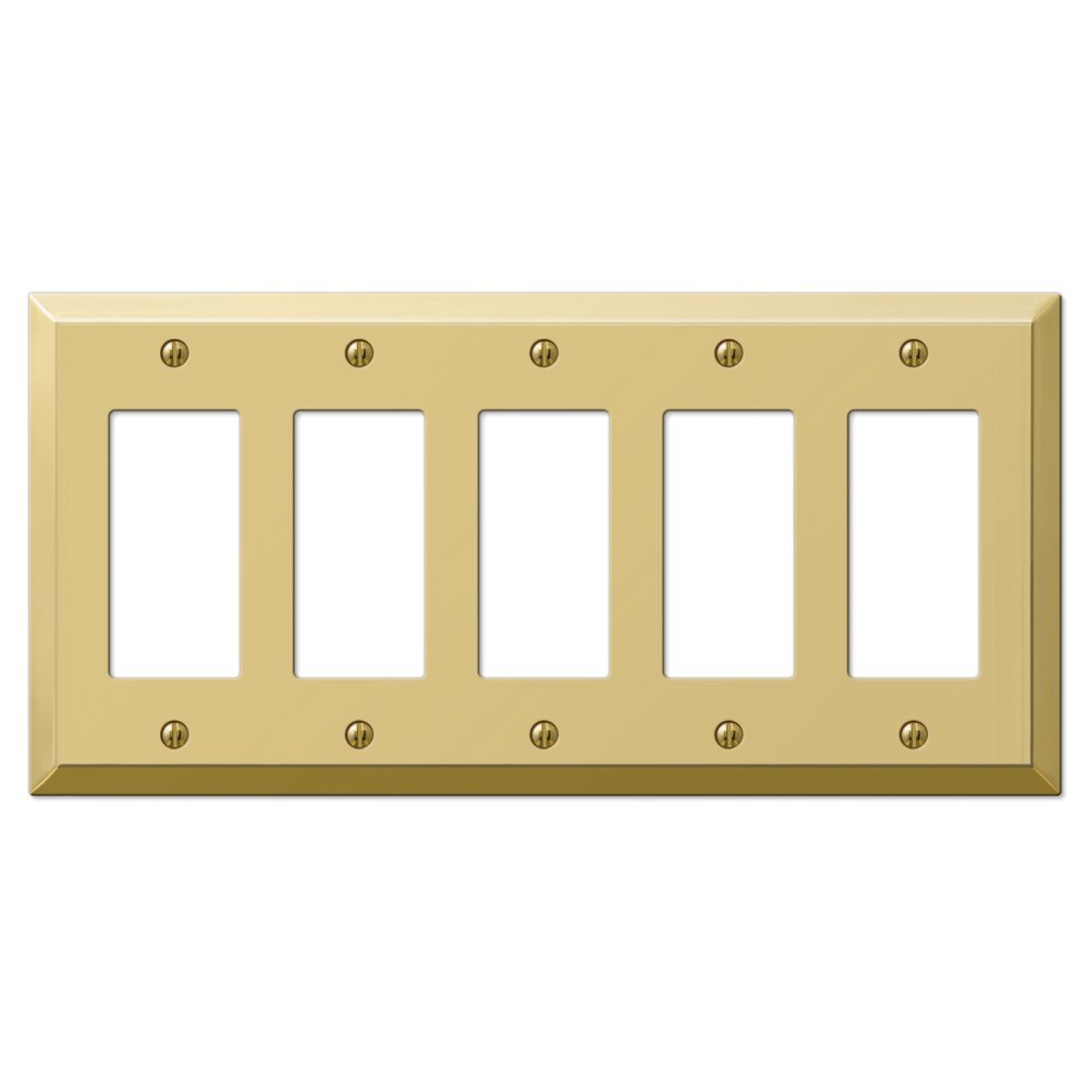 Amerelle Century Quintuple Rocker Steel Wallplate in Polished Brass