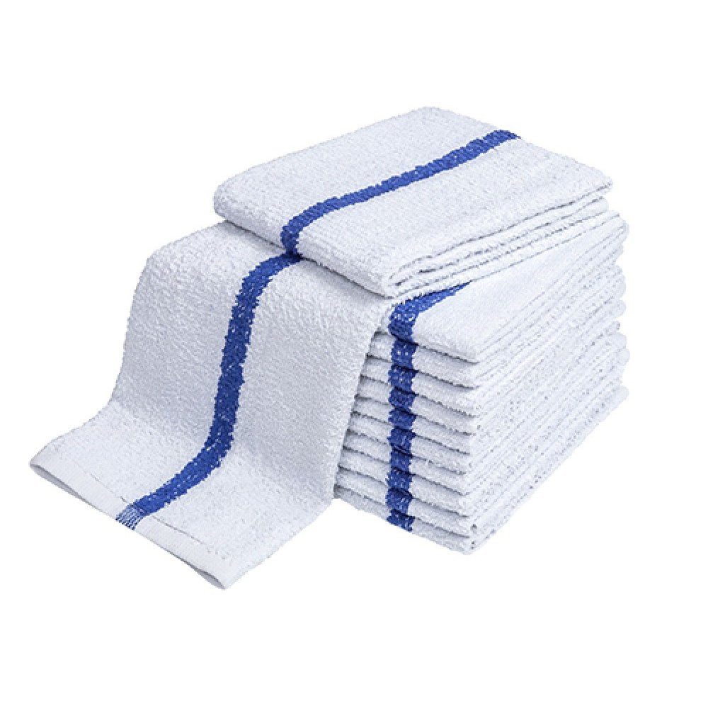 Atlas 48-Pack Towels Kitchen Bar Mop with Blue Stripe on Solid White Background 16x19-100% Cotton Kitchen Towels - Eco-Friendly Professional Grade