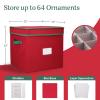 Christmas Decor Storage Box - Red Oxford Canvas Ornament Cube Chest With 64 Compartment Dividers, Riveted Handles, and Lid by Elf Stor view 2