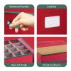 Christmas Decor Storage Box - Red Oxford Canvas Ornament Cube Chest With 64 Compartment Dividers, Riveted Handles, and Lid by Elf Stor view 3