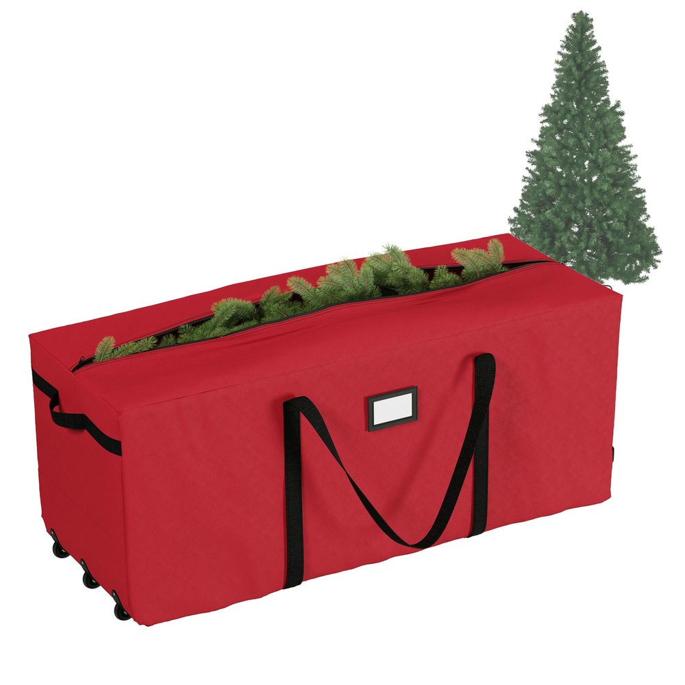 Rolling Christmas Tree Storage Bag - Holds 9-Foot Artificial Trees, Holiday Decorations, Inflatables, Garland, and More by Elf Stor (Red)