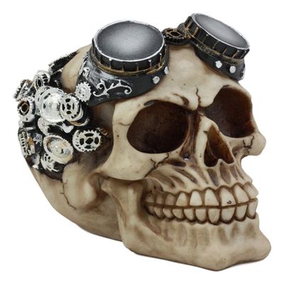 Ebros Geared Steampunk Pilot Aviator Robotic Skull Statue Victorian Industrial Sci Fi Decor Figurine with Painted 3D Protruding Gearwork Mechanism Design