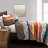 Lush Decor Boho Stripe Reversible Cotton Quilt 3-Piece Set, Full/ Queen, Turquoise & Tangerine - Bold Colorful Bohemian Bedding Set view 3