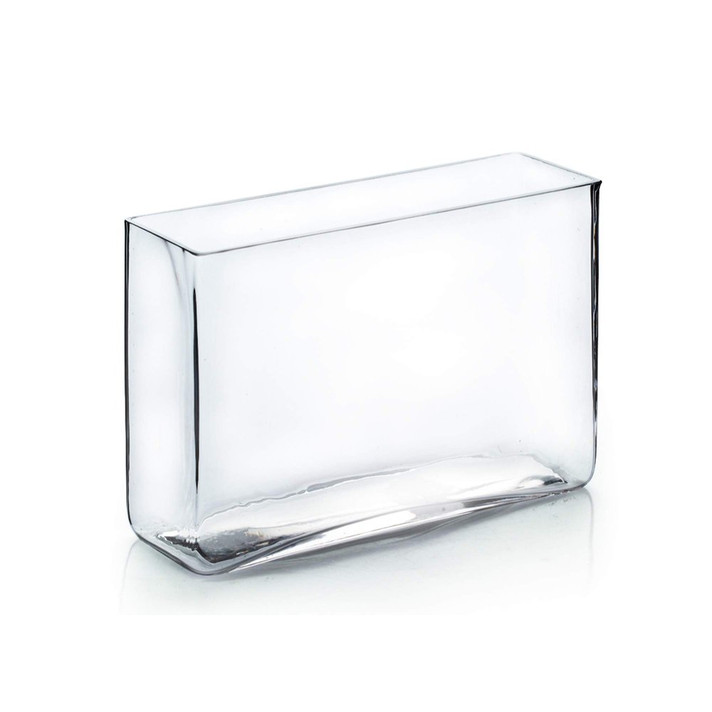 WGV Long Rectangle Block Vase, Width 3", Length 10", Height 7", Clear Glass Floral Container Wedding Party Event Home Office Decor, 1 Piece