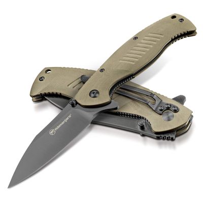 Kilimanjaro Morsa Folding Knife, 3.5-Inch 8Cr13MoV Stainless Steel Blade with Titanium Nitride Coating, G10 Handle, Flipper Opening with Dual Thumb Stud and Liner Lock  910028