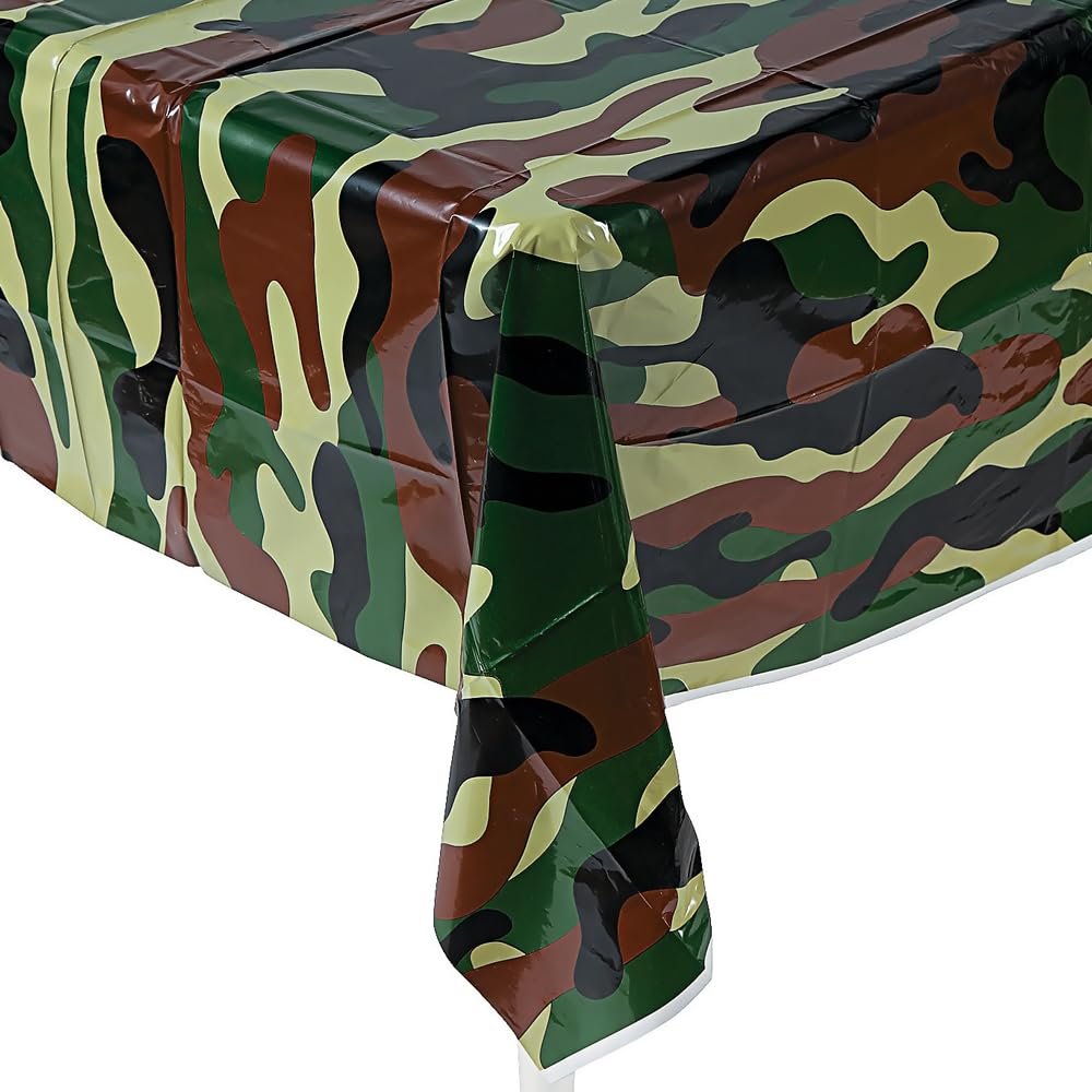 Fun Express Camouflage Plastic Disposable Tablecover Camo Tablecloth - 54 inch x 108 inch - Army Birthday Party Supplies