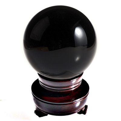 Amlong Crystal Meditation Divnation Sphere Feng Shui Crystal Ball, Lensball, Decorative Ball with Wooden Stand and Gift Box, Black, 2 inch (50mm) Diameter