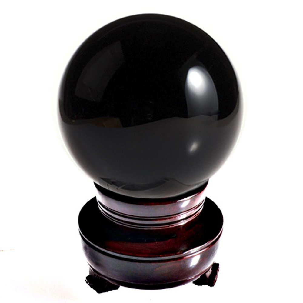 Amlong Crystal Meditation Divnation Sphere Feng Shui Crystal Ball, Lensball, Decorative Ball with Wooden Stand and Gift Box, Black, 2 inch (50mm) Diameter