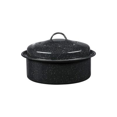 Granite Ware 8.7-Inch Small Covered Round Roaster, 3Lb Capacity Mini Roaster Enamel Steel Cookware, Dishwasher Safe & PFOA-Free, Even Heat Distribution for Poultry, Meat, Vegetables (Speckled Black)