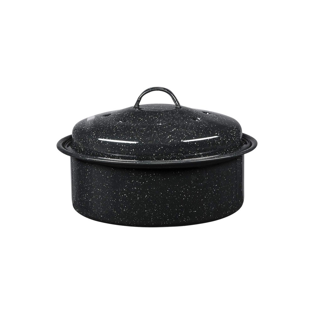 Granite Ware 8.7-Inch Small Covered Round Roaster, 3Lb Capacity Mini Roaster Enamel Steel Cookware, Dishwasher Safe & PFOA-Free, Even Heat Distribution for Poultry, Meat, Vegetables (Speckled Black)