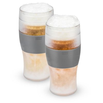 Host Freeze Beer Glasses, Freezable Beer Gifts for Men, Double Wall Insulated Pint Set, Tumbler for Cold Drinks, 16, Set of 2, Gray