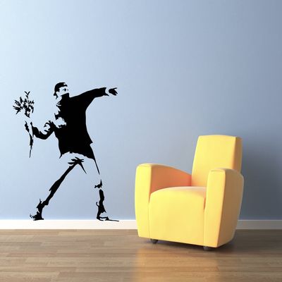 Banksy Flower Thrower Bomber Street Graffiti Art Wall Decal - 19" x 19"
